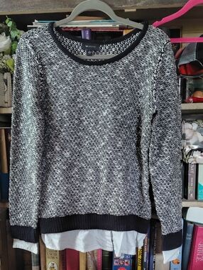 AB Studio Black & White Marled Crewneck Sweater